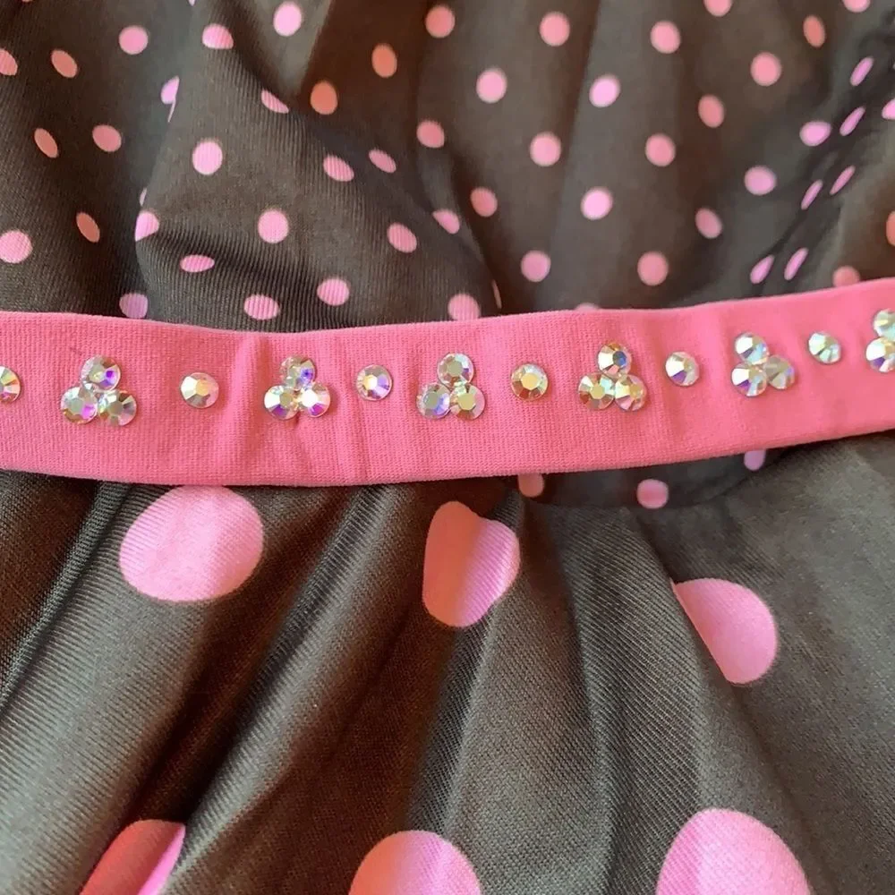 1950’s Style Brown & Pink Polka Dot dress with Tulle underskirt - L or XL Child